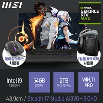 MSI Stealth 17 Studio A13VG-i9 QHD [이벤트 한정특가 / 사은품증정], WIN11 Pro, 64GB, 2TB, 코어i9, 블랙