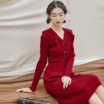 ROGBID 안녕하세요 코트 이너프릴 V넥 니트 원피스 가을겨울 프렌치 니트 스커트