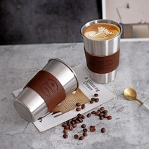 아이스 스텐 텀블러 리유저블 고급레터링 가죽 컵홀더, 체리