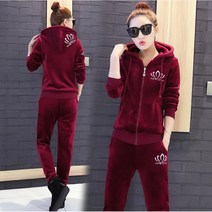 여성 벨벳 트레이닝 세트 가을 겨울 캐주얼 투피스 기모에