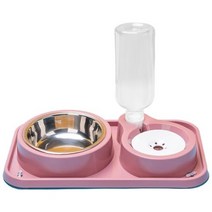 반려동물자동급식기 자동 애완 동물 고양이 피더 Waterer 분리형 개 스테인레스 스틸 그릇 안티 누출 물 분수 기울어 진 제기 음식, 없음, Pink+500ML water bottle