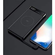 파워뱅크 캠핑 차박 10000mah 전원 은행 qi 무선 충전 for iphone 11 pro max x 삼성 powerbank 고속 충전 2 케이블 외부 배터리 내장, 검은색