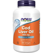 나우푸드 대구간유 오메가3 650mg 250소프트젤 비타민A D3 함유, 250정