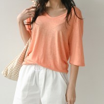 고퀄 여성용 바이오워싱 린넨 반팔 티셔츠