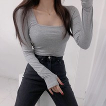루킨 슬림핏 스퀘어넥 워머 티셔츠