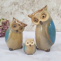 ABM 도자기 부엉이 가족 장식품 블루