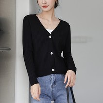 오버클래쓰 여성 브이넥 슬림핏 가디건 캐주얼 기본 니트 티셔츠