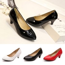 에나멜 라운드 미들힐 구두 펌프스 6.0cm