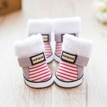 강아지 겨울 신발 어그 반려견 크록스 4Pcs/Set Winter Warm Dogs Shoes Cute Boots Snow Walking Cotton, 05 B-Red_02 2