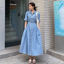 춘게엘 (M 55) 반팔청 데님 롱원피스 r118