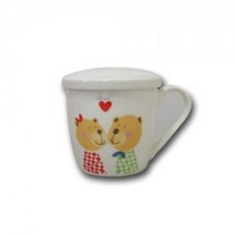 샤인빈 생활리빙 커플베어 뚜껑머그잔 물컵 이쁜컵, 색상