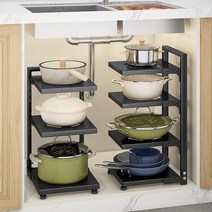 헬퍼파크 후라이팬 냄비 다용도 정리대, 블랙, 4단