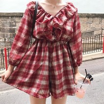 드레스날다 빠져든다 브이넥 프릴 체크 점프수트(mpt1228)