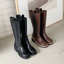 낮은 여성 발편한 가죽 승마 둥근코 워커 롱 부츠