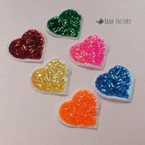바다팩토리 스팽글 하트 와펜 열패치 DIY 리폼 재료, 오렌지, 1개