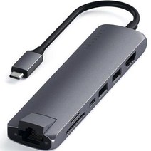 사테치 USB C타입 7in1 알루미늄 슬림 맥북 멀티 허브 이더넷 어댑터, Space gray