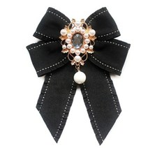 리본 타이 혼주 넥타이 명품 조문 빈티지 우아한 pre-tied neck tie brooch women 모조 진주 보석 나비 코사지 셔츠 칼라 옷 액세서리