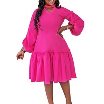 키코이 캉가 African Dresses for Women Spring Autumn Long Sleeve Solid Color Knee-length Dress Clothes, [01] 분홍색