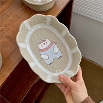 예쁜 볼 파스타 종지 시리얼 스프 작은 가게에도 도자기도 있고 귀여운 국수도 캐릭터 핸드페인팅 타원손잡이 깊은접시 과일접시 리조또 반찬접시, 02 곰돌이