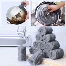 탄 냄비 녹제거 세척 철사 스텐 (울 스틸 수세미 12P) 손잡이 주방 청소솔 은사 수세미 리필, 1개, 12개