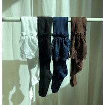 [누디즐 폴웨어] 레이스 골지 오버니삭스 이그조틱폴댄스 니삭스 (블랙 화이트 네이비 브라운)