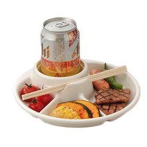 이노마타 바베큐 나눔식판 원형 3컬러 - 과자 접시 간식 그릇 캠핑용 실용적, 아이보리 원형식판