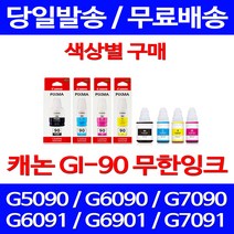 캐논정품잉크 GI-90 무한 잉크 색상별 구매 PIXMA G7090 G6090 소모품 복합기 복사기 롯데캐논 공기업 전산 GI90 교체, 1개입, GI 90 검정 정품잉크