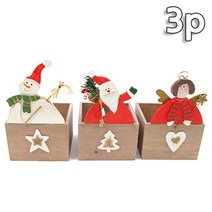 크리스마스 화분 산타 눈사람 천사 우든 박스 15cm 3종 세트