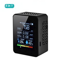 공기질측정기 다기능 공기 감지기 5in1 CO2 미터 디지털 온도 습도 테스터 스마트 품질 모니터 TVOC HCHO, 5in1 블랙