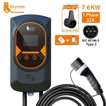 주행충전기 가정용 전기차완속충전기 feyree ev 충전 스테이션 32a 전기 자동차 자동차 evse wallbox wallmount 7.61122kw type2 케이블 앱, 3-7.6kw 32a 단상