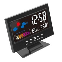 기상상황 날씨 표시 한눈에 탁자시계 벽시계 디지털 온도계 다채로운 lcd for clock alarm calendar weather station voice control, 02