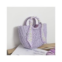 기저귀 가방 ZCMEB 여름 수제 라탄 빨대 라운드 핸들 퍼플 토트 비치 휴가 여성 세미컬 핸드백 Color A Size One size, Free Size