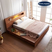잉글랜더 피렌체 LED 원목 4단 수납 침대 LK(DH 본넬스프링 서포트 매트-Q), 월넛, 상세 설명 참조