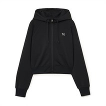 여성 베이직 애슬레저 미디움로고 크롭 후드집업 NY Black