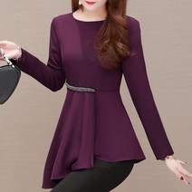 kirahosi 가을 여성 긴팔 티 상의 언발란스 레깅스 위에 허리 조임 치맛자락 티셔츠