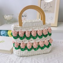 튤립 DIY 파우치 핸드폰 가방 뜨기 패키지 뜨개질, 파우더플라워2+아크릴핸드+공구+튜토리얼