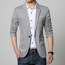 새로운 슬림 핏 캐주얼 재킷 코튼 남성 블레이저 재킷 싱글 버튼 그레이 남성 정장 재킷 가을 패치워크 코트 남성 스위트