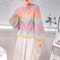 가을 패션 스웨터 루즈핏에 레인보우 니트