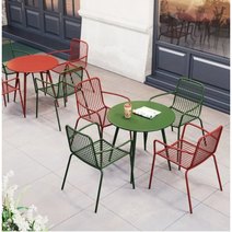야외테이블 정원 카페 철제 야외테이블세트, 그린테이블x코랄색상의자2개세트