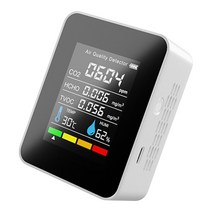 YSSHOP 주방 자동차 욕실 용 5-in-1 디지털 이산화탄소 감지기 CO2 측정기, 하얀