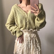 4칼라 진주 단추 나팔 소매 긴팔 가디건 MA8086 여성 니트 가디건