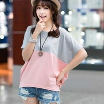 여자 여름옷 루즈핏 배색 티셔츠 데이트 캐주얼 코디