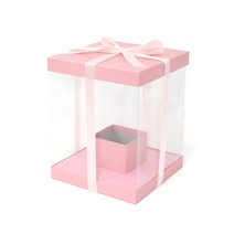 박스앤박스 크리스탈 플라워 사각 L 박스 꽃자재 선물 상자 비누꽃 용돈박스 기념일 박스, 1개, 핑크