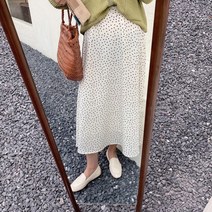도트 땡땡이 A라인 쉬폰 플레어 롱 스커트 치마