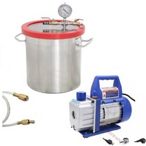 펌프가 있는 16 갤런 진공 챔버 253 CFM 1 단계 진공 펌프 110V220V 수지 스테인레스 스틸 진공 챔버 용, 110V 60HZ+AU