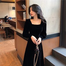 cl-51 스퀘어 칼라 벨벳 드레스 원피스