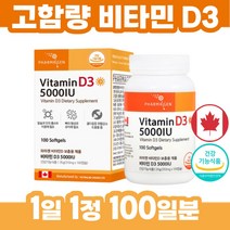 캐나다 직수입 비타민D3 5000IU 프리미엄 비타민디 비타디 50대 60대 남자 성인 여자 부모님 명절 선물 써니디 썬디 선샤인 비타민 연질 캡슐 고함량 식약청 인정 고용량, 90정 x 1개 (100일분)