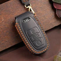 벤오토 아우디 A3 A4 A5 A6 A7 A8 Q3 Q5 Q7 SQ5 R8 TT 스마트키 가죽케이스 3 버튼 키링 키홀더 (S2-AA ADA), 블랙, S2-AA