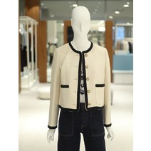 코인코즈 여성 노카라 배색 트위드 포켓 재킷 DW3WJ101