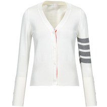 여성 니트 골프가디건 브이넥 스트라이프